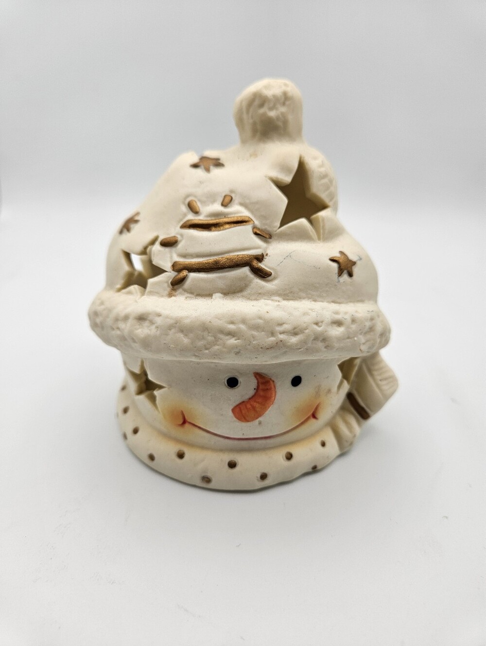 Source Unknown Cream Snowman Tea Light Holder with Orange Accent